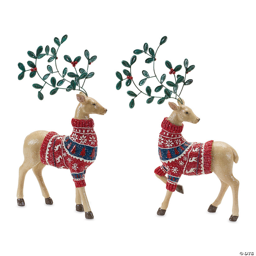 Mistletoe Antler Deer Figurine (Set Of 2) 7"L X 14.5"H, 9.25"L X 14.75"H Resin/Metal Image