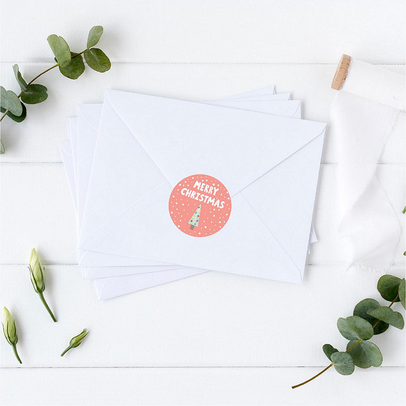 Modern Coral Mint Christmas Tree Labels Image