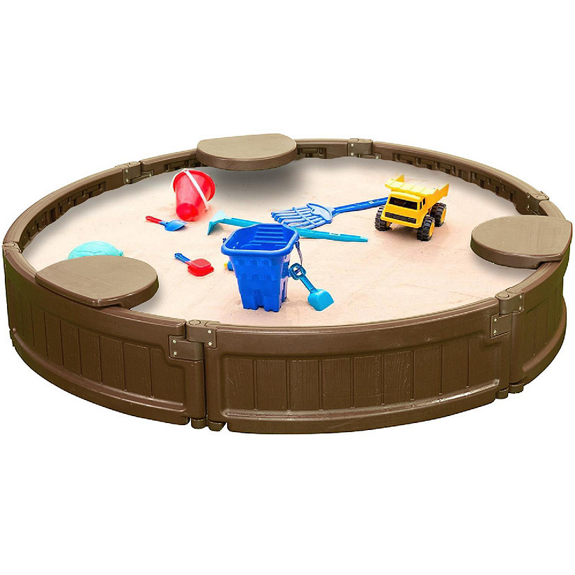 Modern Home 4ft Round Weather Resistant Outdoor Sandbox Kit w/Cover Image