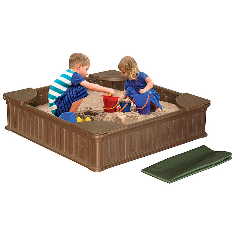 Modern Home 4ft x 4ft Weather Resistant Outdoor Sandbox Kit w/Cover Image