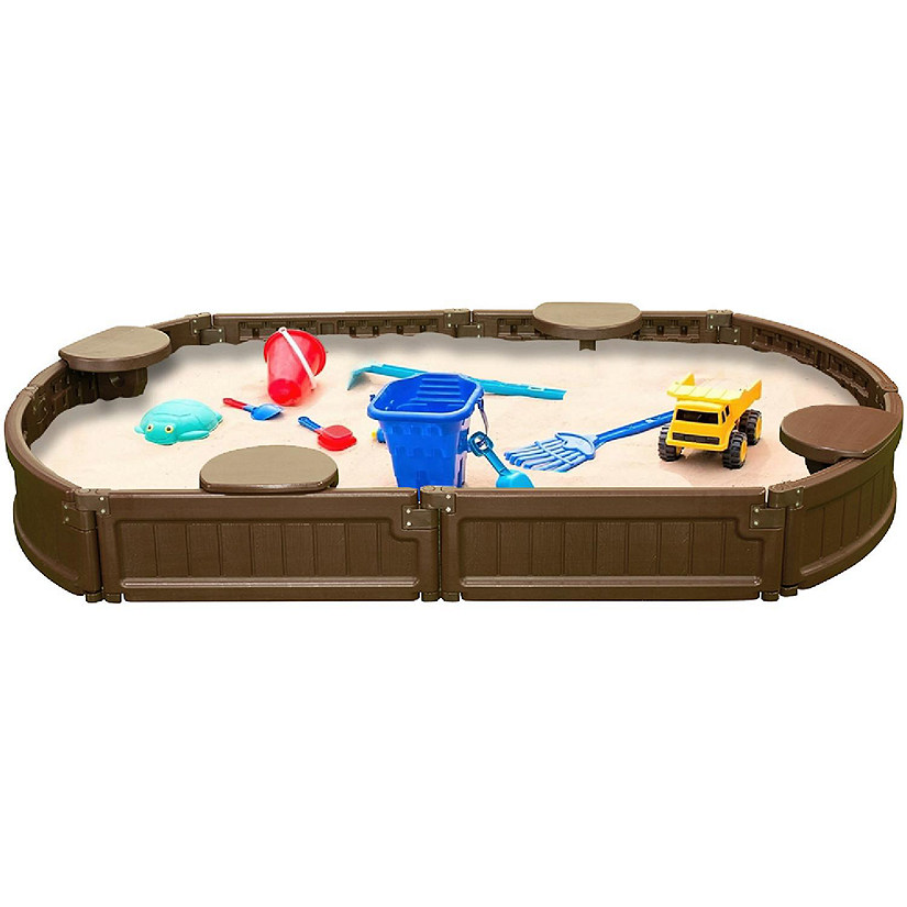 Modern Home 6ft Oval Weather Resistant Outdoor Sandbox Kit w/Cover Image