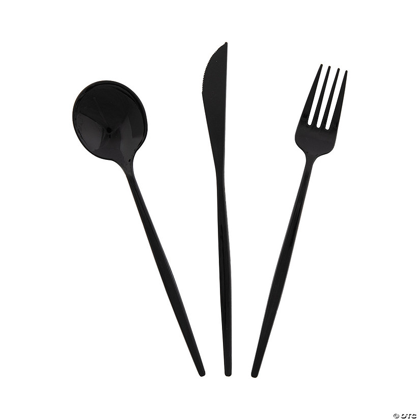 Modern Plastic Black Cutlery Sets - 24 Ct. Image