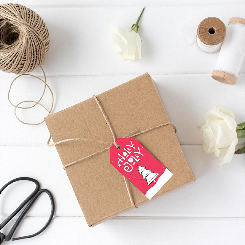 Modern Red Black Christmas Tree Gift Tag Image