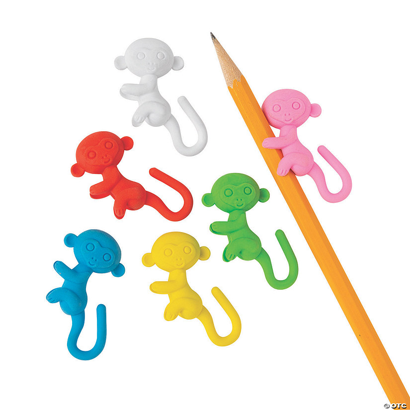 Monkey Pencil-Hugger Erasers - 24 Pc. Image