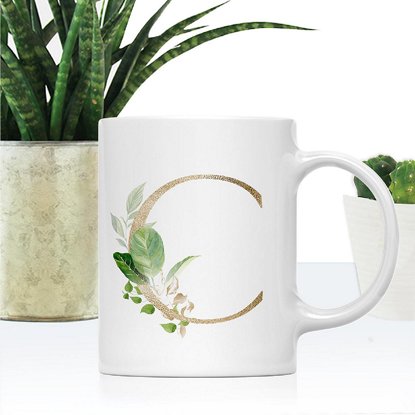 Monogram C Ceramic Mug Gold Palm Image