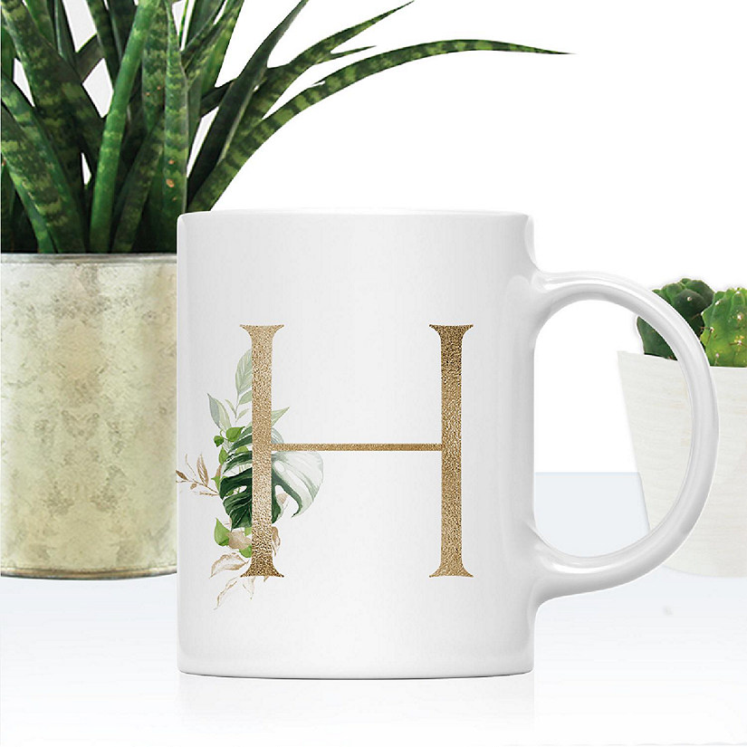 Monogram H Ceramic Mug Gold Palm Image