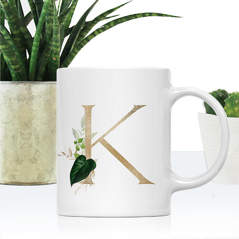 Monogram K Ceramic Mug Gold Palm Image