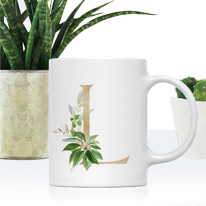Monogram L Ceramic Mug Gold Palm Image