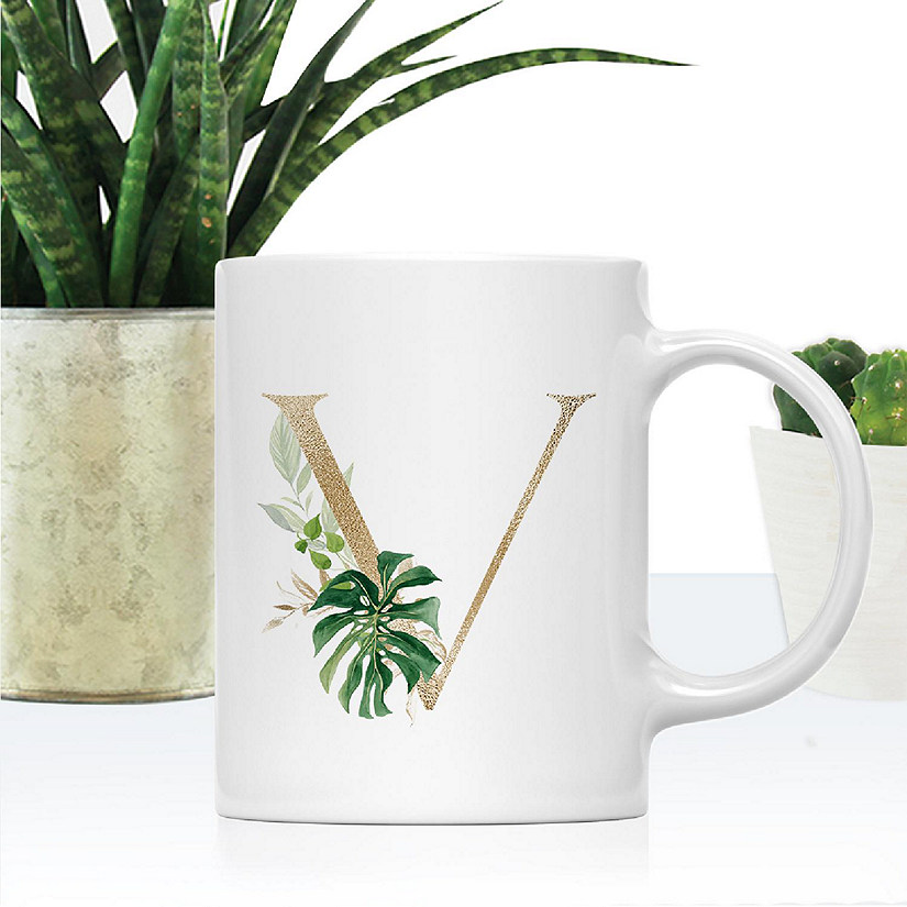 Monogram V Ceramic Mug Gold Palm Image