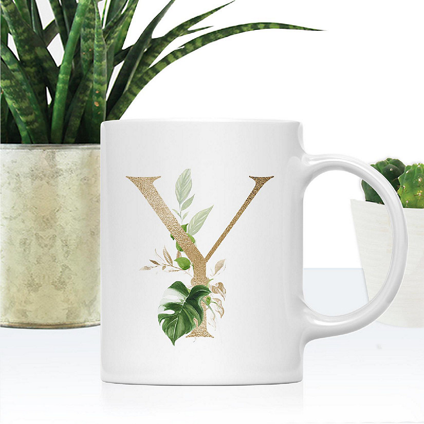 Monogram Y Ceramic Mug Gold Palm Image