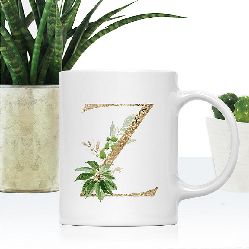 Monogram Z Ceramic Mug Gold Palm Image