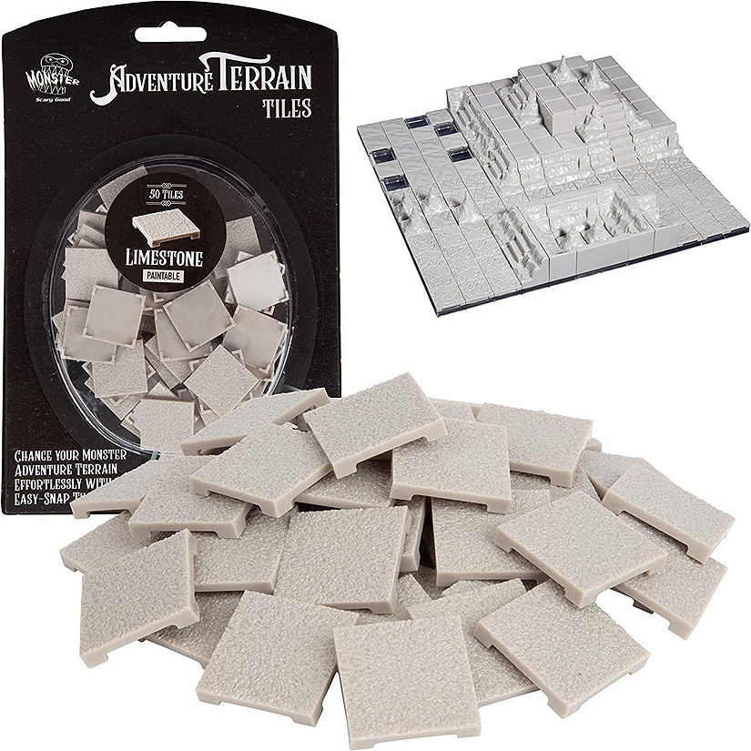 Monster Adventure Terrain- 50pc Limestone Tile Expansion Pack- Paintable 1"x1" Tile Set- Easy Snap Creates Amazing Tabletop Terrain in Minutes-Customize Your D& Image