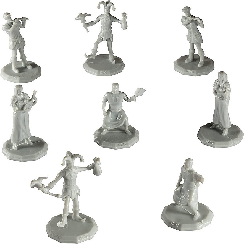 Monster Townsfolk Mini Fantasy Figures - 8pc Paintable Entertainer Non Player Character NPC Miniatures - 1" Hex-Sized Compatible w DND Dungeons and Dragons, Pat Image