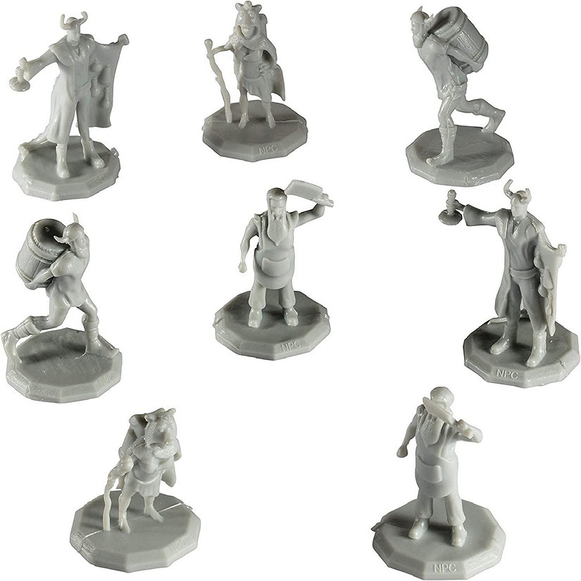 Monster Townsfolk Mini Fantasy Figures - 8pc Paintable Merchant Non Player Character NPC Miniatures - 1" Hex-Sized Compatible with DND Dungeons and Dragons, Pat Image
