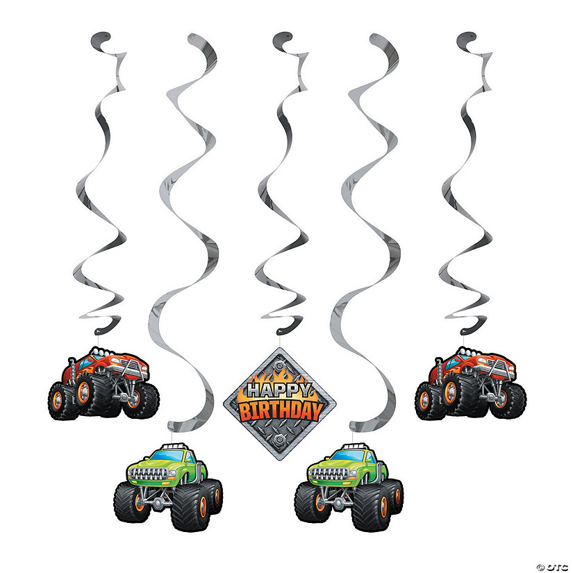 Monster Truck Party Hanging Swirl Decorations - 5 Pc. Image