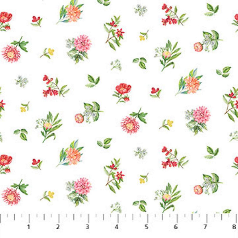 Morning Blossom Mini Floral Toss White Background Cotton Fabric by Northcott BTY Image