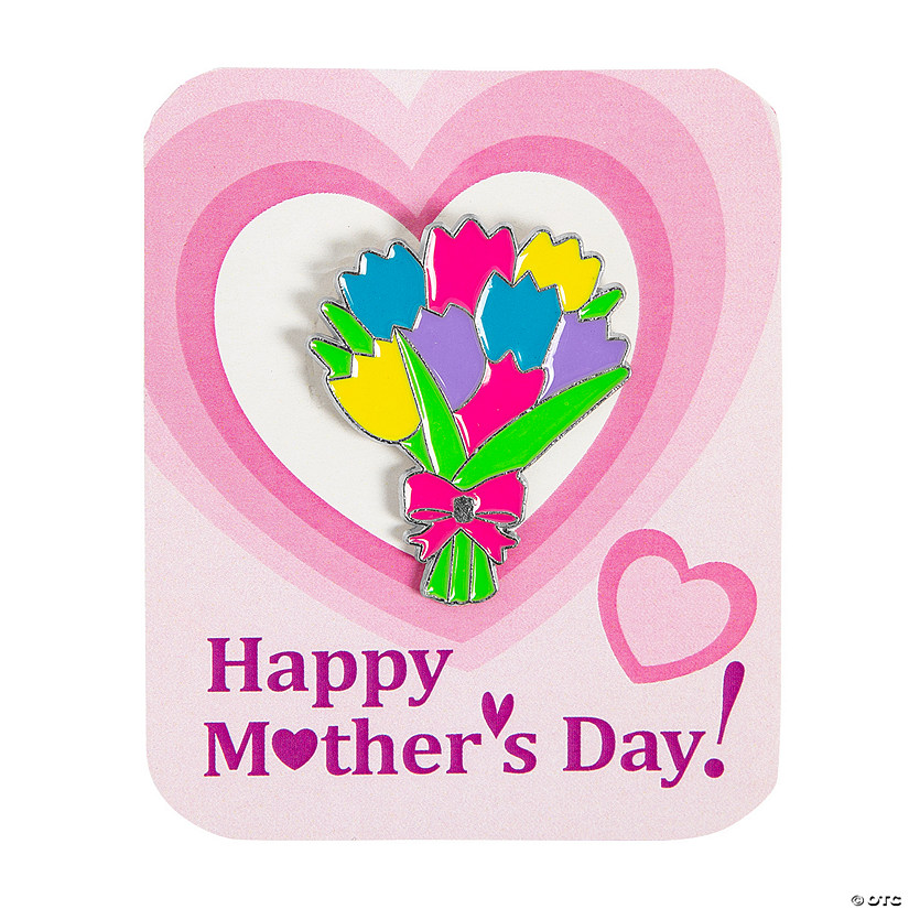 Mother&#8217;s Day Bouquet Pins with Card - 12 Pc. Image