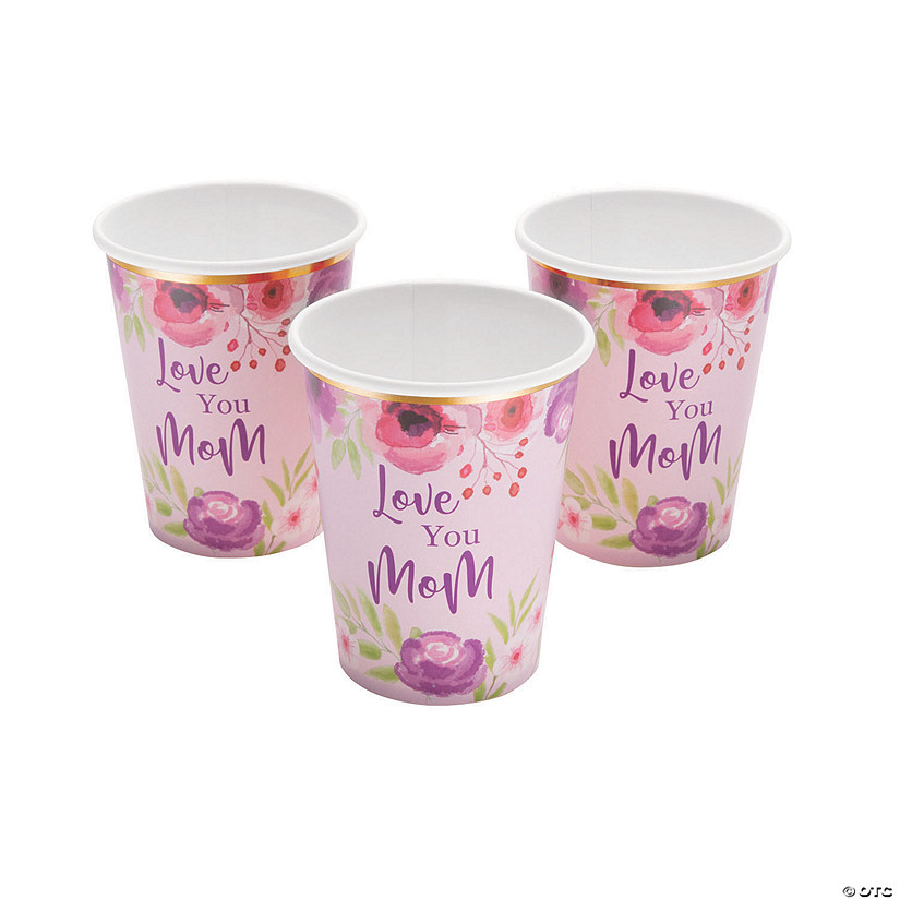 Mother&#8217;s Day Love You Floral Pink Paper Cups - 8 Pc. Image