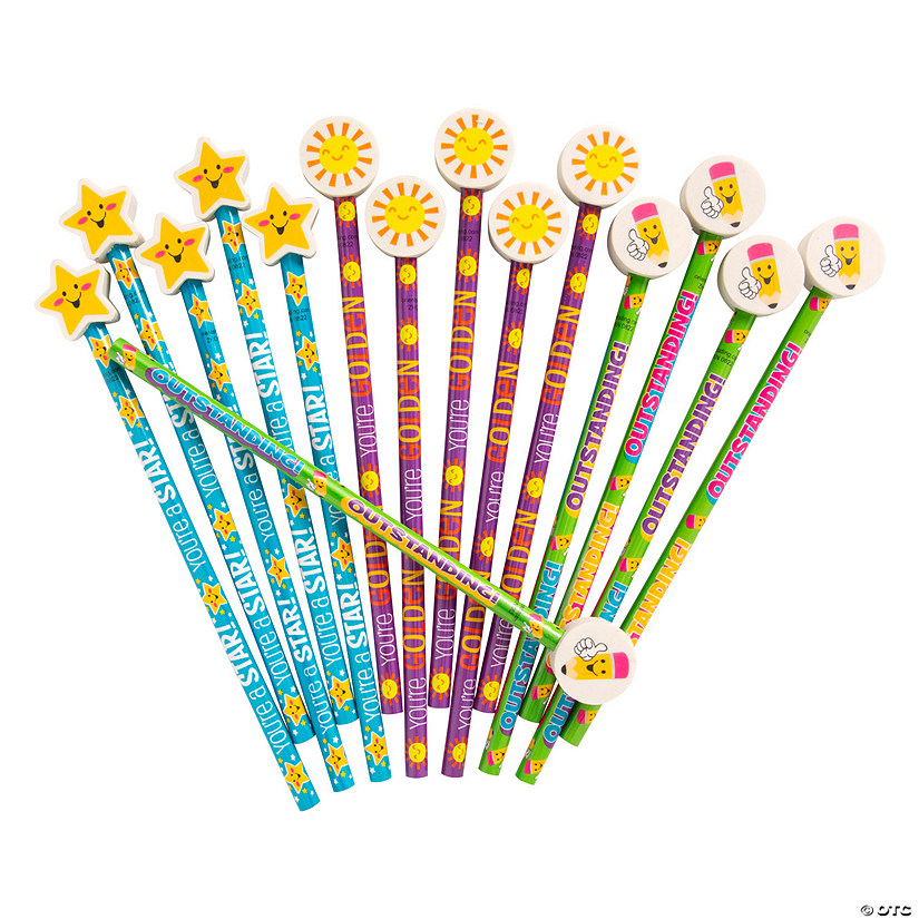 Motivational Pencils with Pencil Top Erasers - 12 Pc. Image