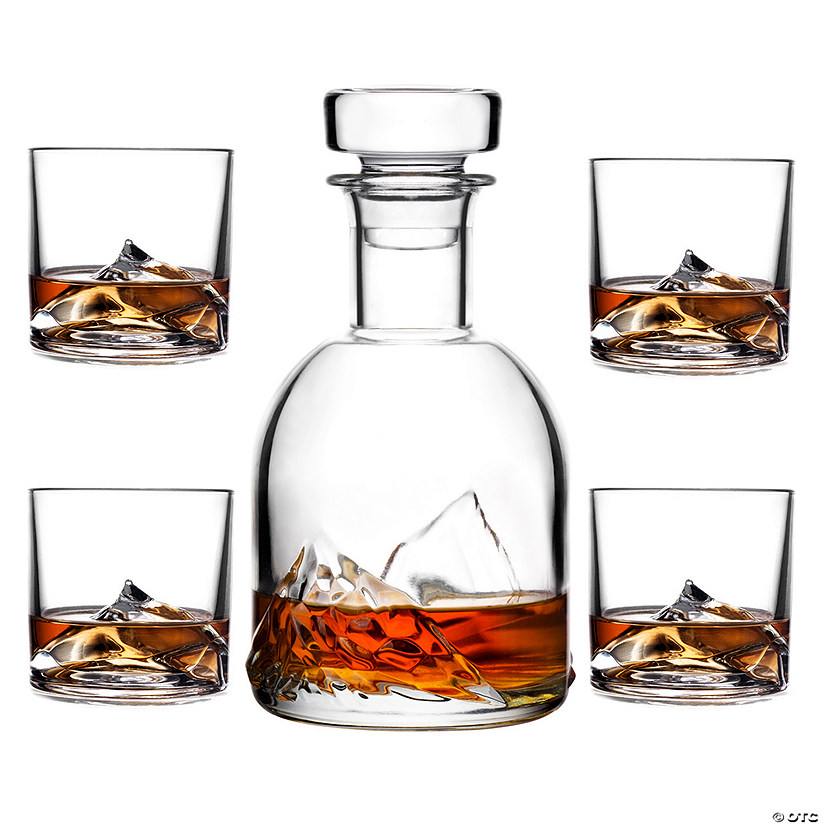 Mount Everest Crystal Whiskey Decanter Set with Glasses Oriental Trading