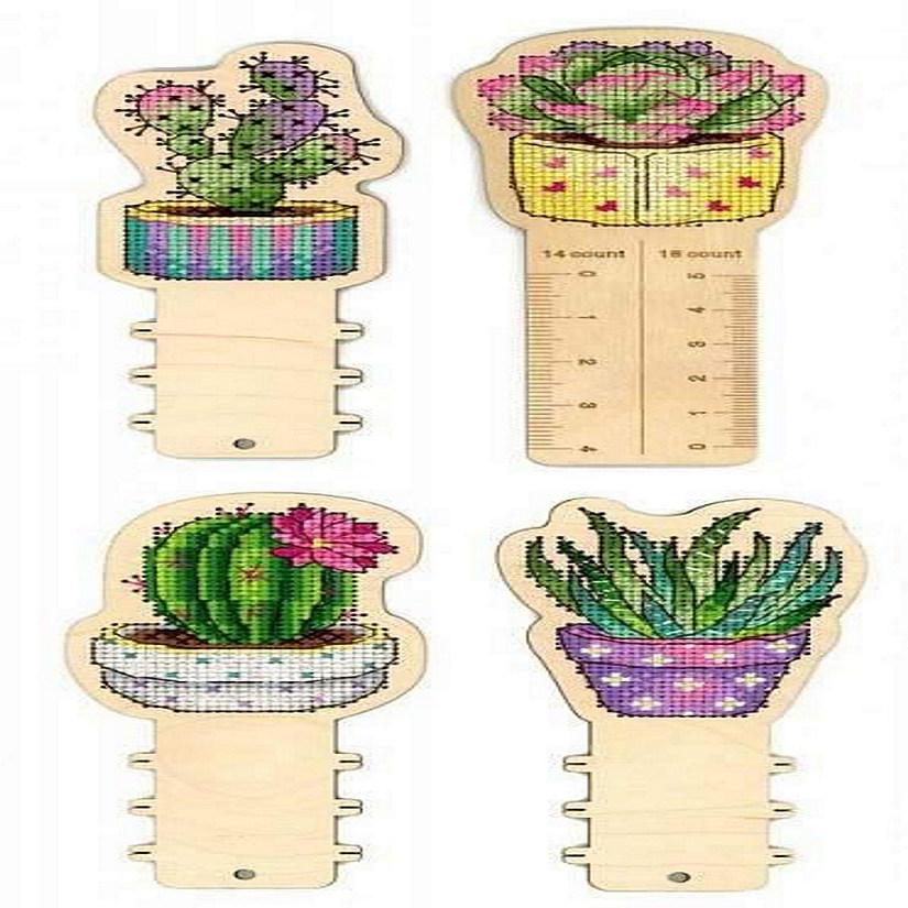 MP Studia - Counted Cross Stitch Kit on Plywood Cactuses 0-006 Makes 3 Bobbins and Ruler Image