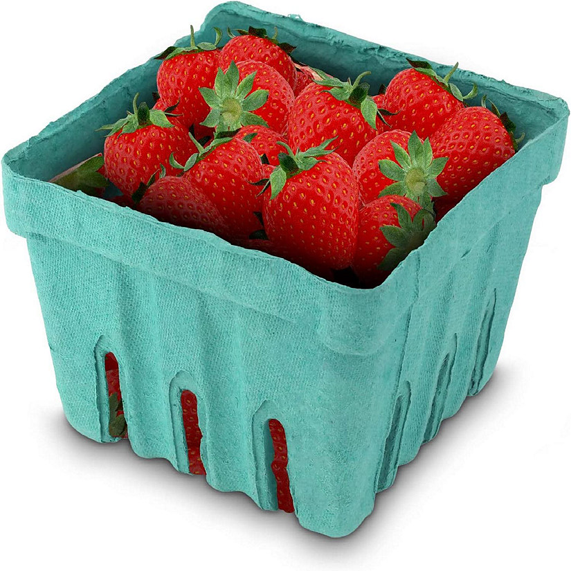MT Products 1 Quart Vented Green Molded Pulp Fiber Berry Baskets - Pack of 15 Image