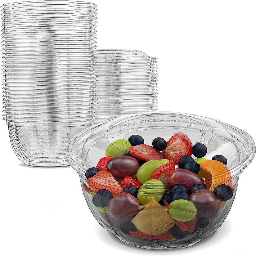 MT Products 32 oz Clear PET Plastic Salad Container with Lid - Pack of 15 Image
