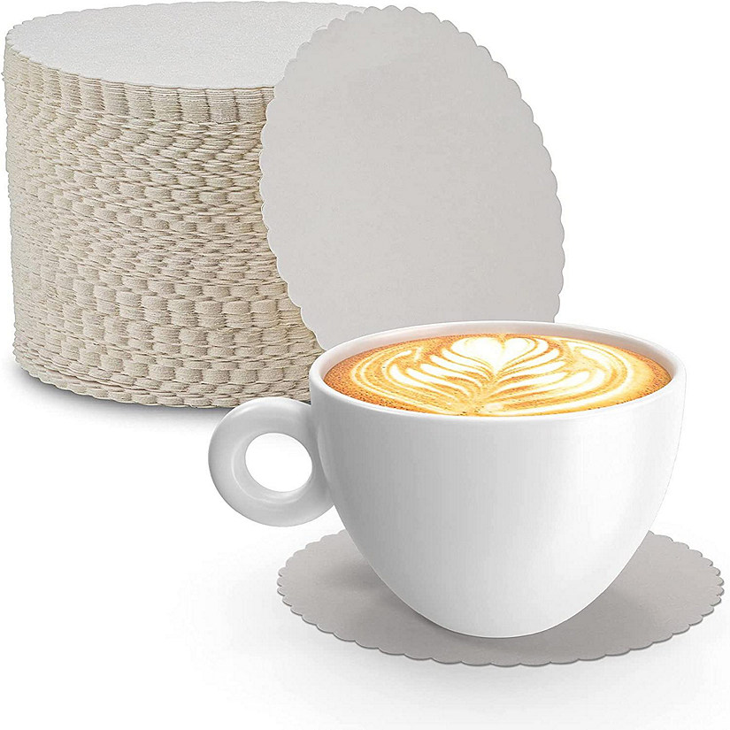 MT Products 4" Thin White Board Scalloped Edge Cup Coasters - Pack of 50 Image
