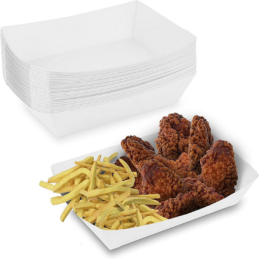 MT Products 5 lb Disposable Plain White Paper Food Trays - Pack of 50 Image