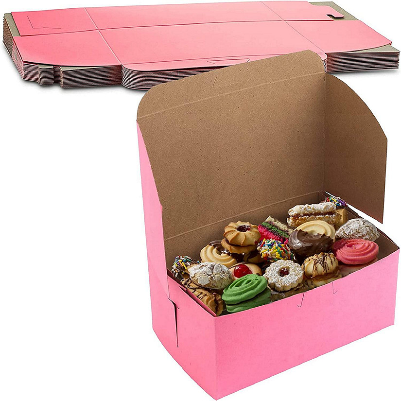 MT Products 8" x 5" x 3.50" Clay Coated Pink Kraft Bakery Boxes Non-Window - Pack of 25 Image