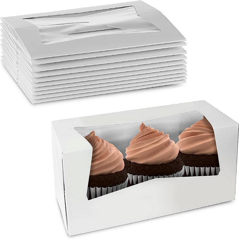 MT Products 9" x 4" x 3.5" White Auto Pop-up Cupcake Boxes/Bakery Boxes - Pack of 15 Image