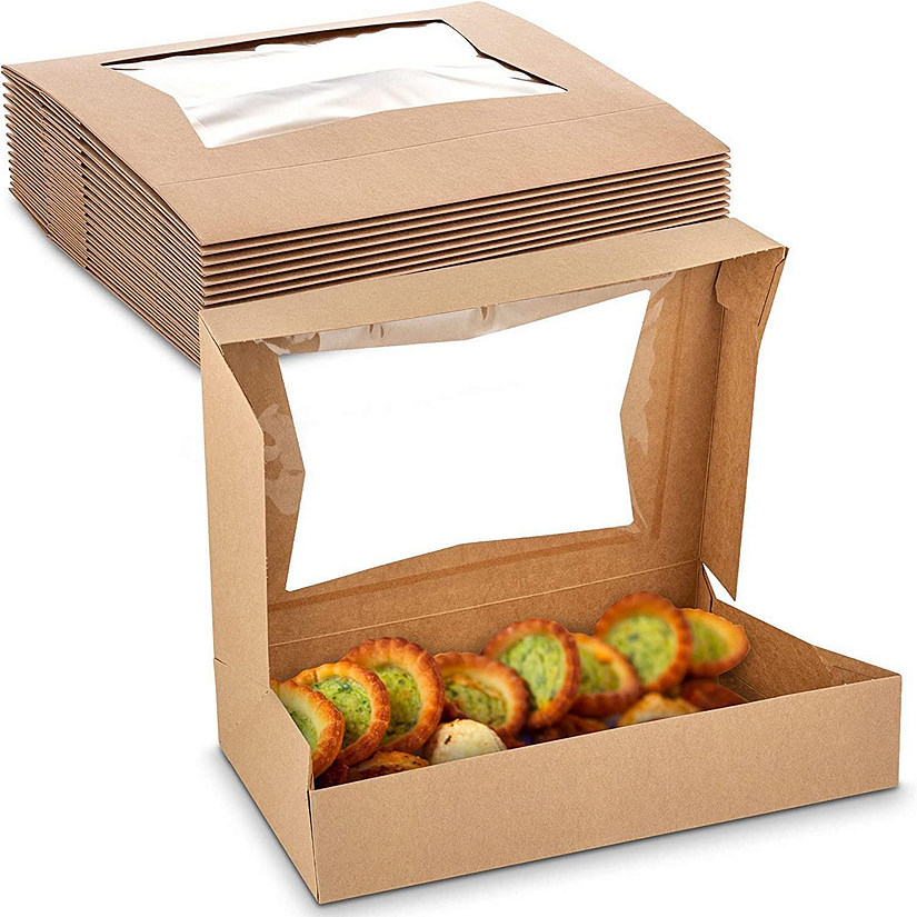 MT Products Brown Donut Box - 12" x 8" x 2.5" Bakery Boxes with Window (Pack of 15) - Made in the USA Image