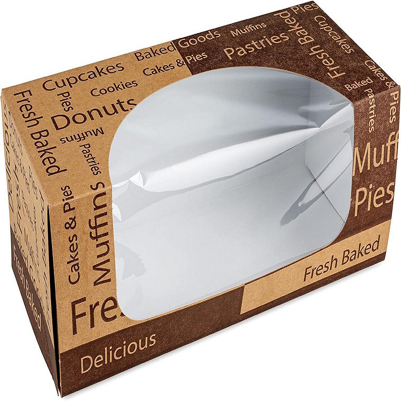 MT Products Brown Print Bakery Boxes with Window - 9" x 4" x 3.5" Pastry Boxes - Pack of 100 Image