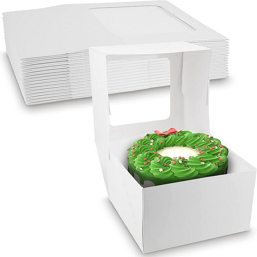 MT Products Cake Box 8" x 8" x 5" Auto-Popup White Bakery Boxes with Window - Pack of 15 Image