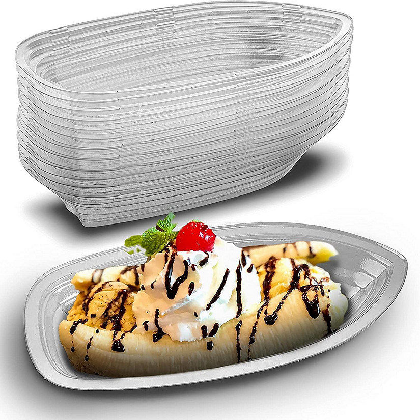 MT Products Clear Banana Split Boats 12 oz - Disposable Sundae Bowls - Pack of 15 Image