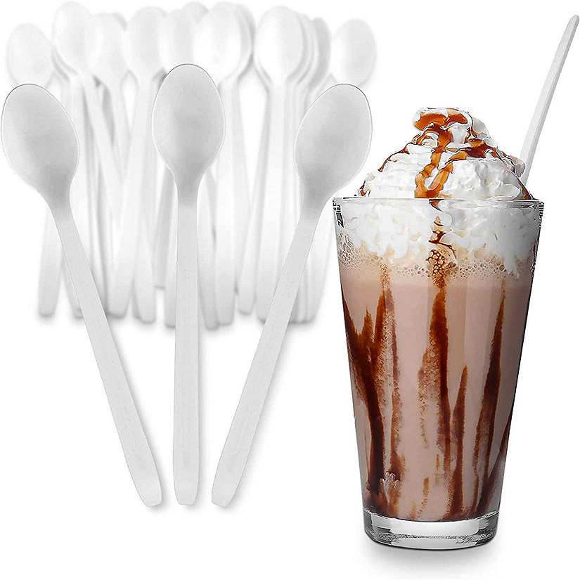 MT Products Long White Plastic Disposable Spoons for Sundae - Pack of 50 Image