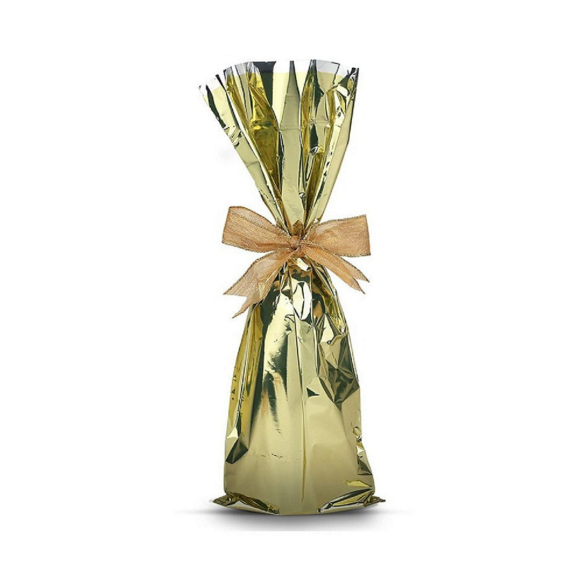 MT Products Metallic Gold Mylar Wine Gift Bags for Bottles - Pack of 25 Image