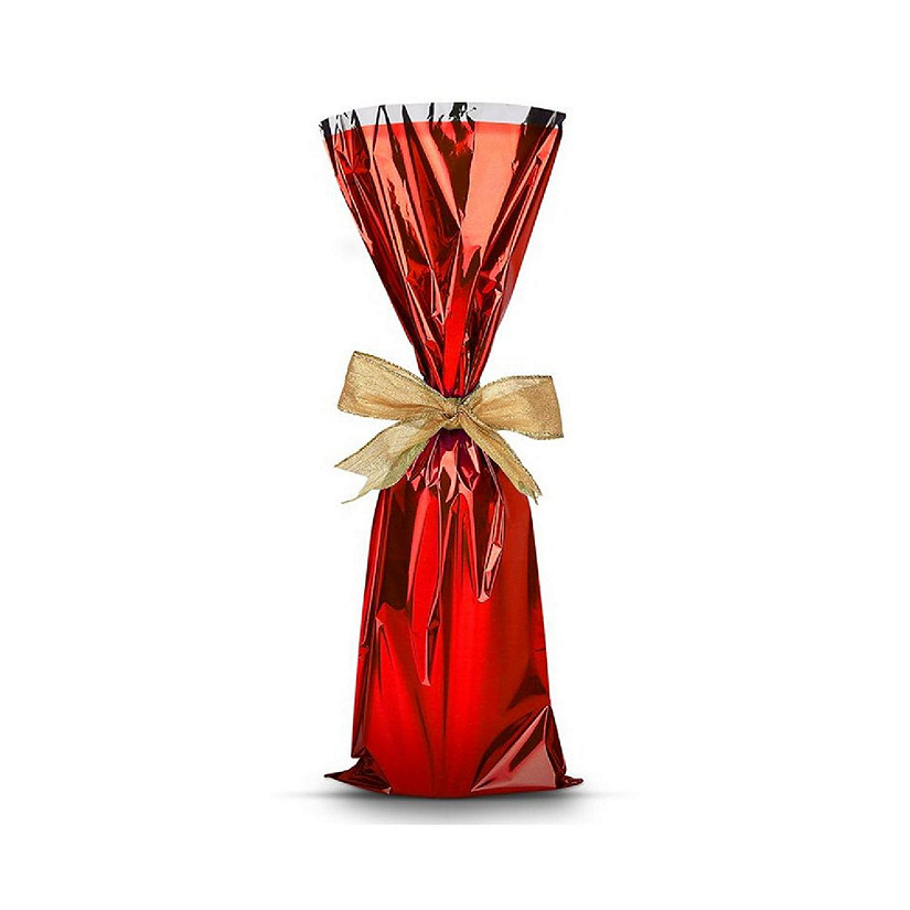 MT Products Metallic Red Mylar Wine Gift Bags for Bottles - Pack of 25 Image