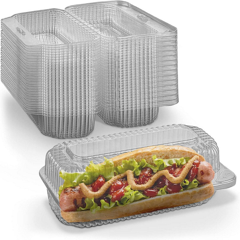 MT Products Plastic Hot Dog Container with Lid 6.5" x 2.75" x 2.6" - Pack of 30 Image