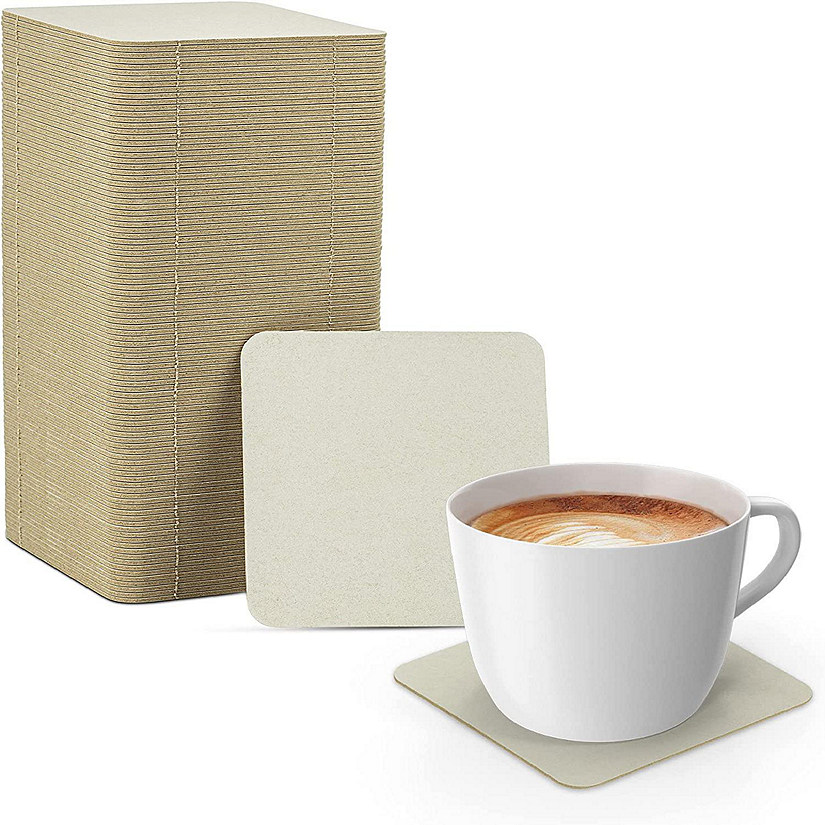 MT Products White Cup Coaster - 4" Blank Square Paper Coasters for Drinks - Pack of 100 Image