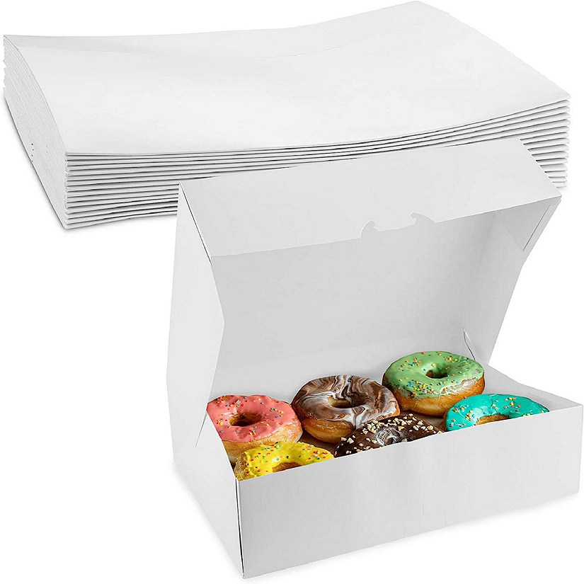 MT Products White Donut Boxes - 14" x 10" x 3.5" Auto-Popup Bakery Boxes No-Window - Pack of 15 Image
