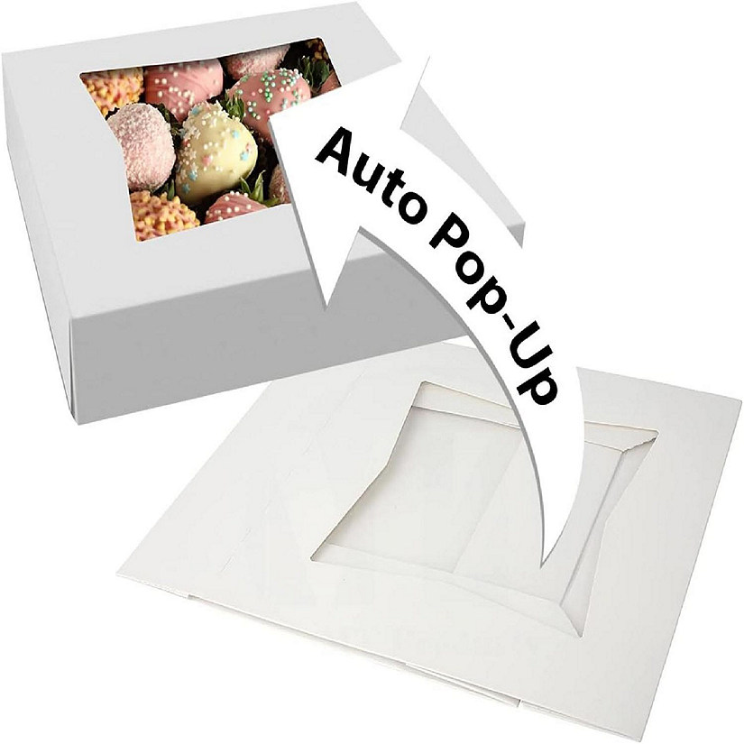 MT Products White Treat Boxes - 9" x 9" x 2.5" Bakery Boxes with Window - Pack of 15 Image