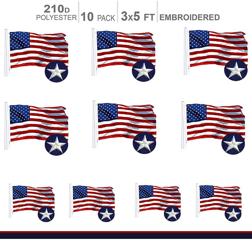 MULTI PACK American Flag 210D Embroidered Polyester 3x5 Ft   10 PACK Image