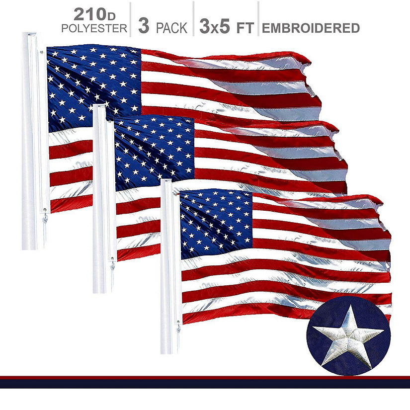 MULTI PACK American Flag 210D Embroidered Polyester 3x5 Ft  3 PACK Image