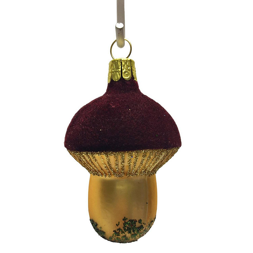 Mushroom with Brown Flocked Cap Czech Glass Christmas Ornament Fungus Decoration Image