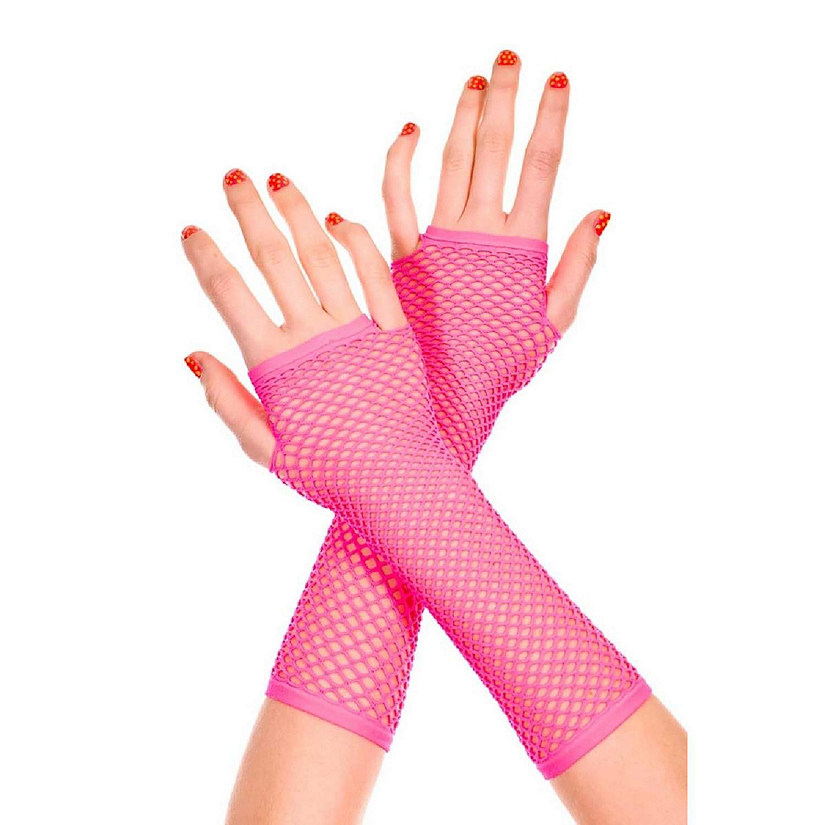 Music Legs 415-HOTPINK Thick Mini Diamond Net Arm Warmers Gloves - Hot Pink Image
