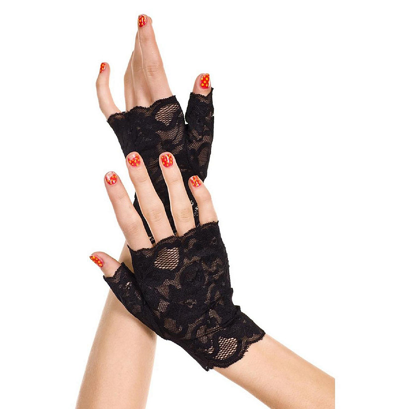 Music Legs 416-BLACK Lace Fingerless Gloves - Black Image