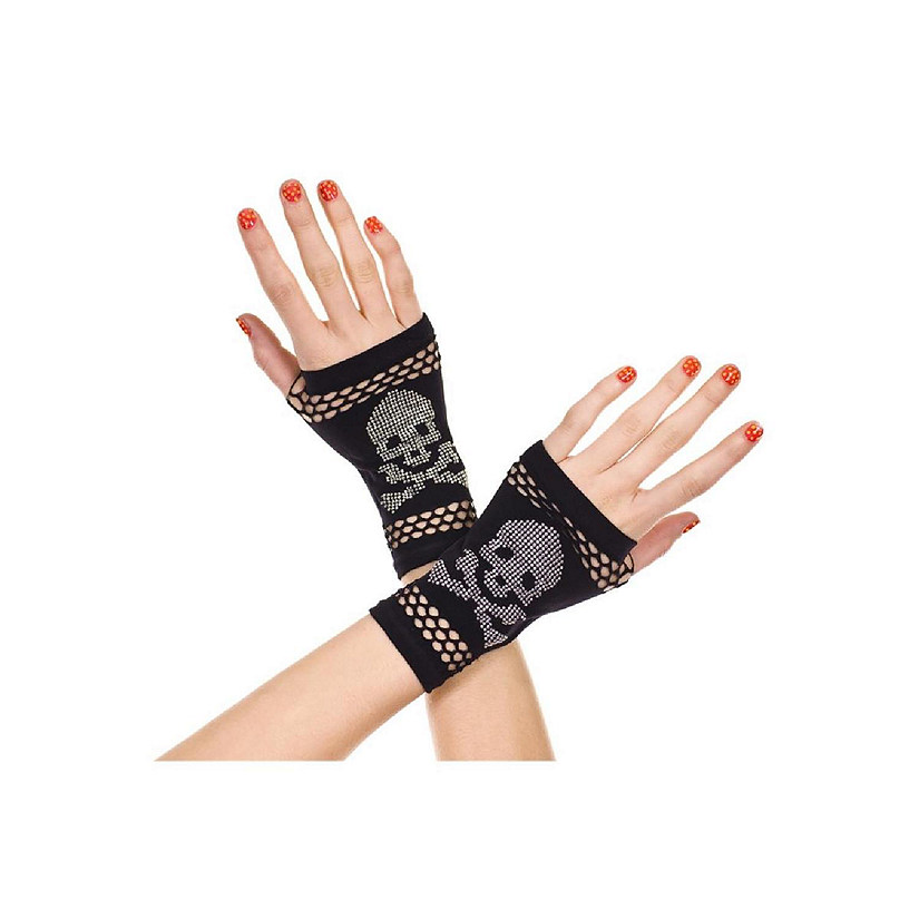 Music Legs 425-BLACK Opaque Fingerless Gloves with Crossbone Studs - Black Image