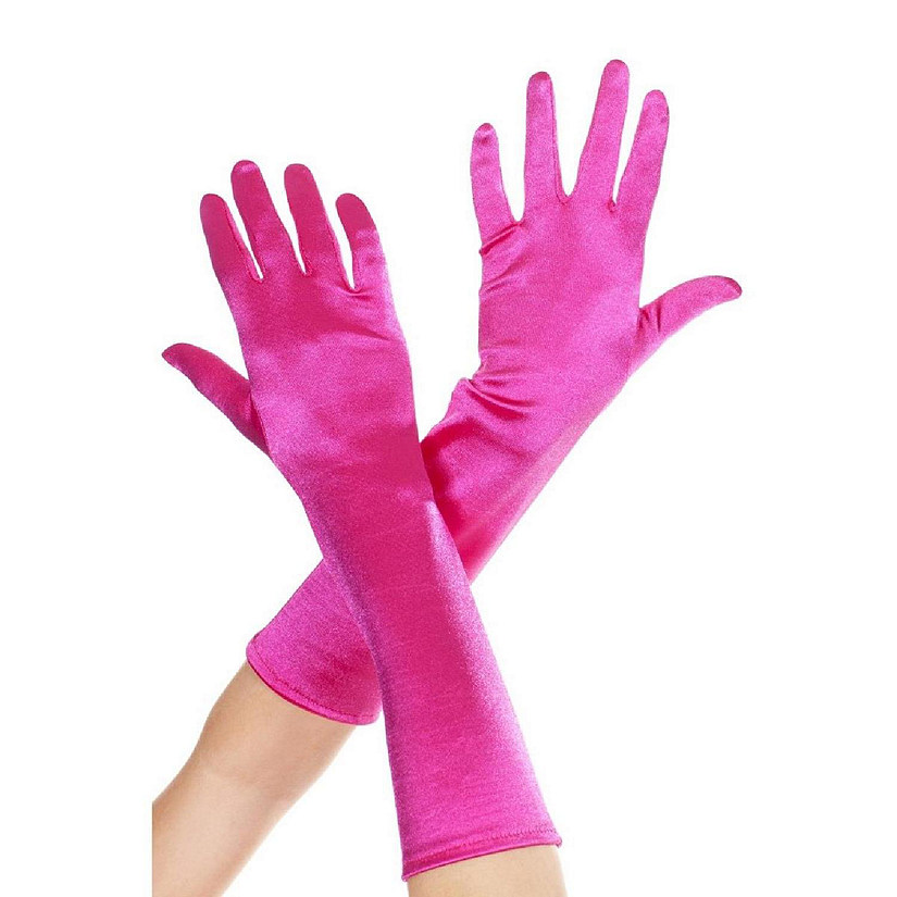 Music Legs 426-HOTPINK Elbow Length Satin Gloves, Hot Pink Image