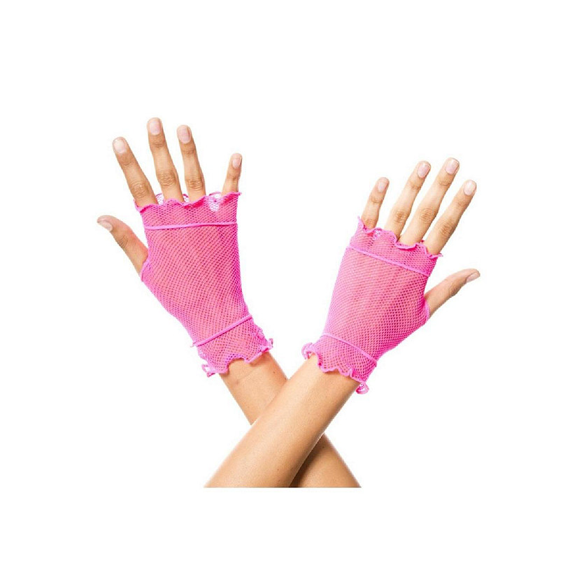 Music Legs 438-NPINK Flounce Fishnet Gloves, Neon Pink Image